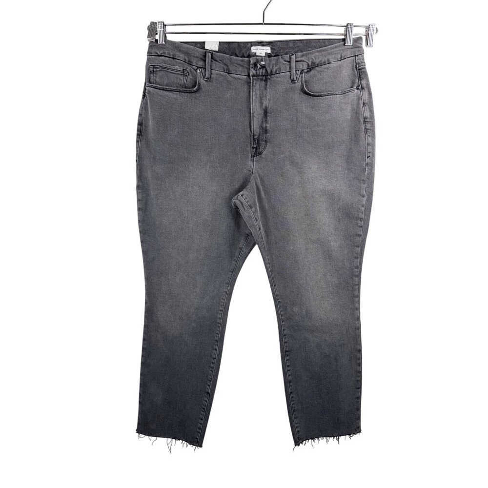 Good American Good Classic cropped Raw Hem Slim Jeans In Grey sz 20